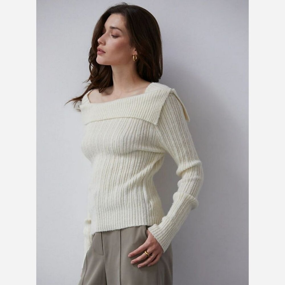 Cream Soft Ribbed Knit Sweater - Picture 4 of 9